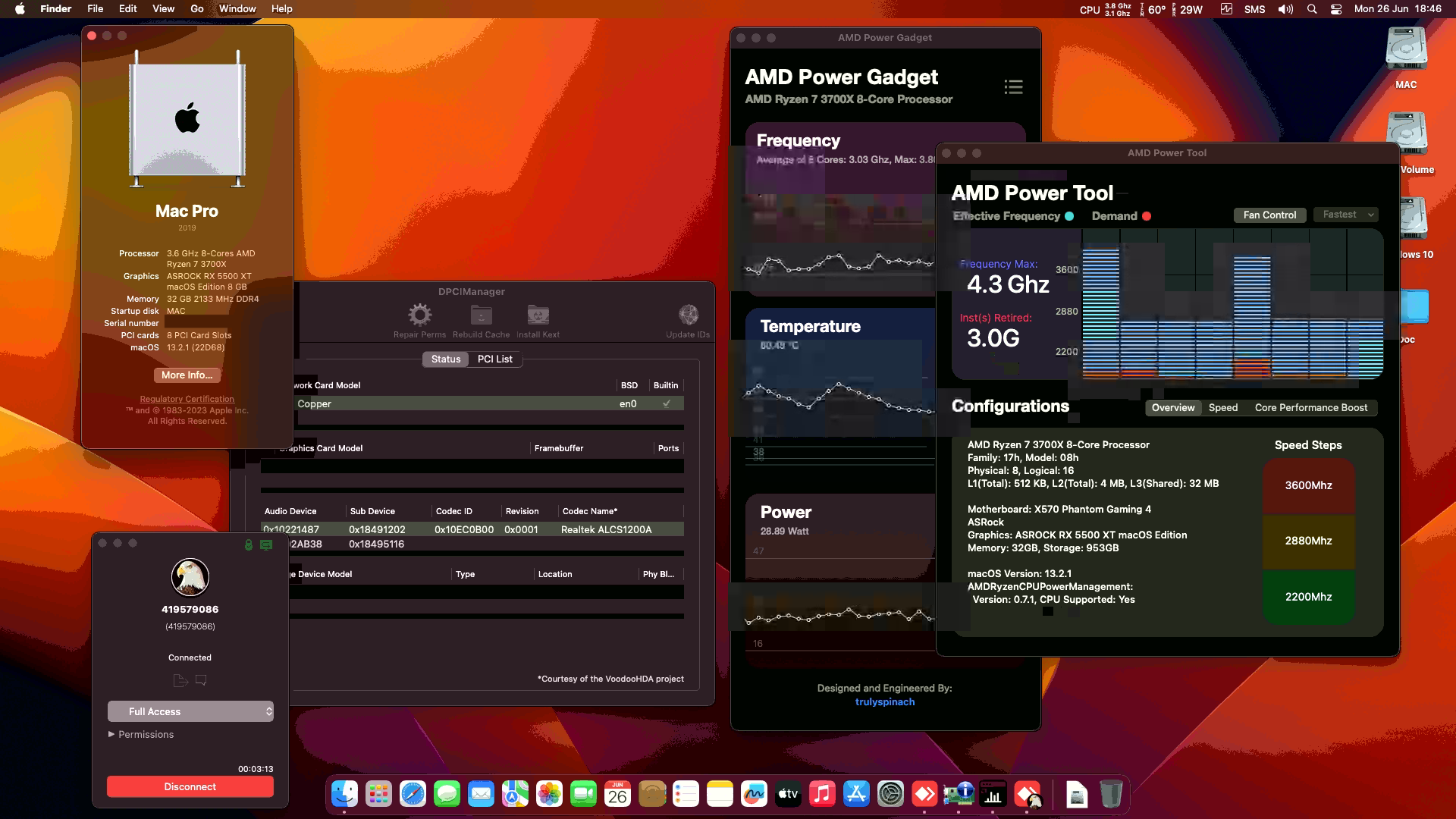 Success Hackintosh macOS Ventura 13.2.1 Build 22D68 in Asrock X570 Phantom Gaming 4 + AMD Ryzen 7 3700X + Asrock RX 5500 XT